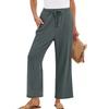 Women's High Waist Adjustable Knot Flowy Cotton And Linen Trousers Wide Leg Pants