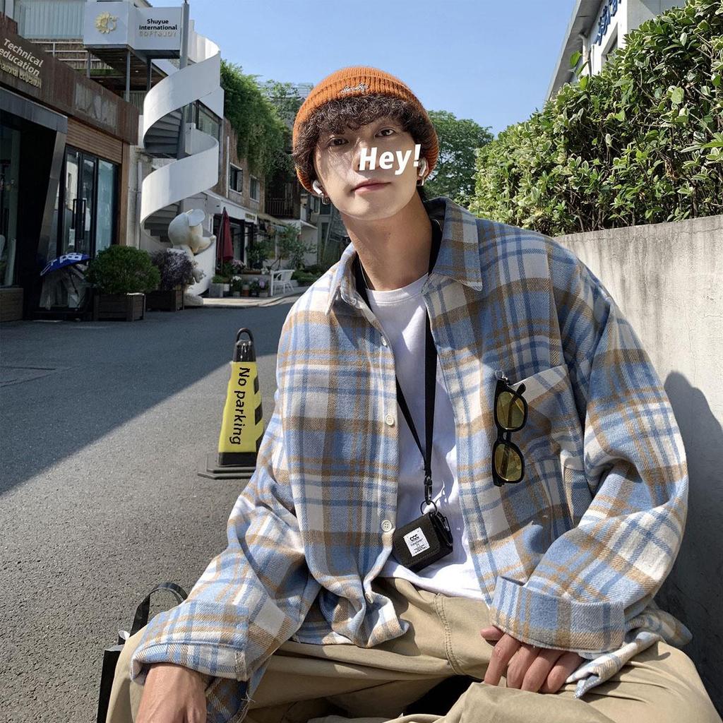 Мужская зеленая шерстяная клетчатая рубашка с длинным рукавом в стиле яппи – повседневная куртка на осень/зиму