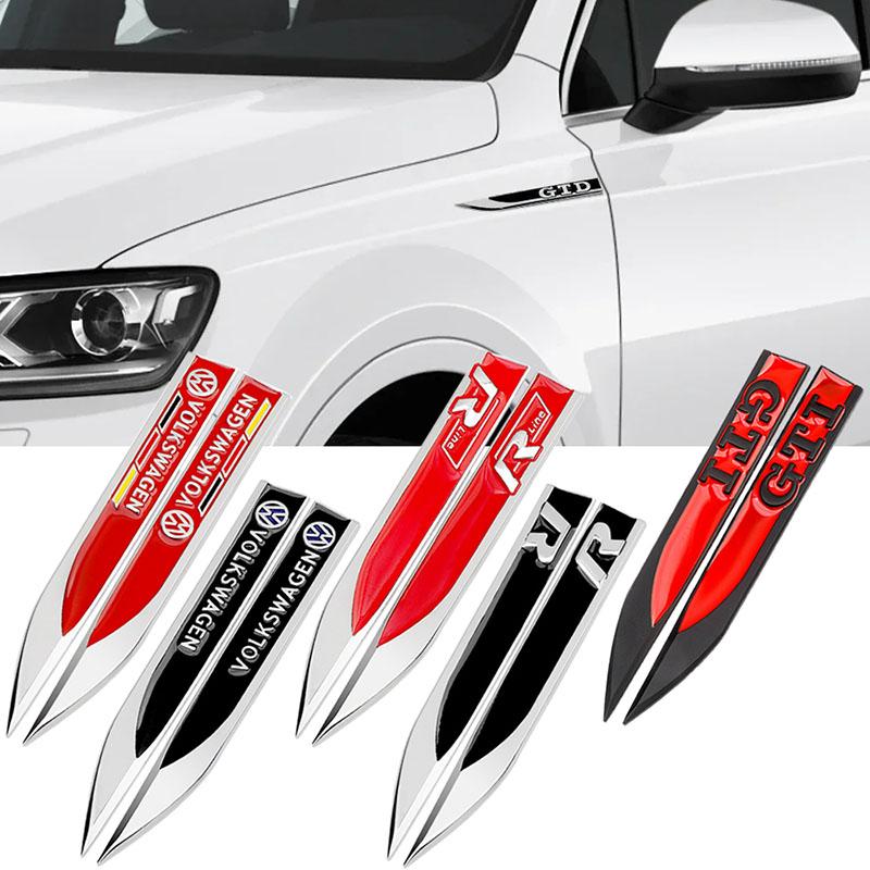 HAT1 2Pcs for Volkswagen VW GTI GTD R Line Golf 5 6 7 MK3 MK4 MK5 MK6 MK7 MK8 Metal Car Sticker Side Emblem Fender Bumper Strip Badge