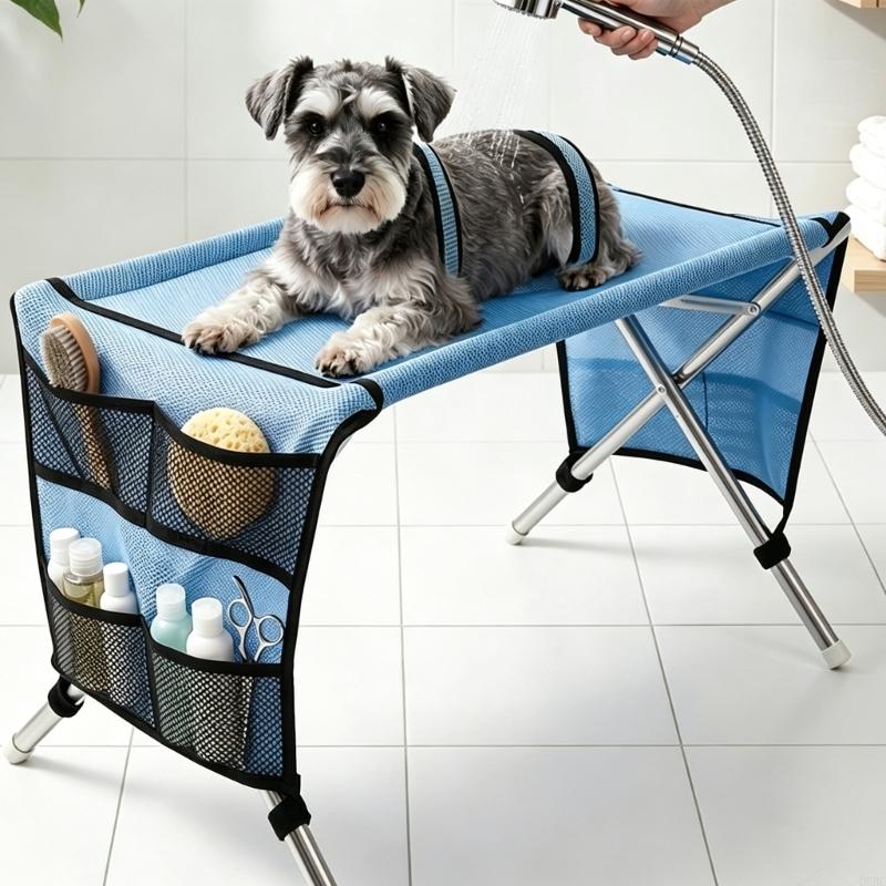Trimming Station for Small Dogs and Cats, Pet Hammock Grooming Cradle with Four Leg Openings and a Take-Apart Base