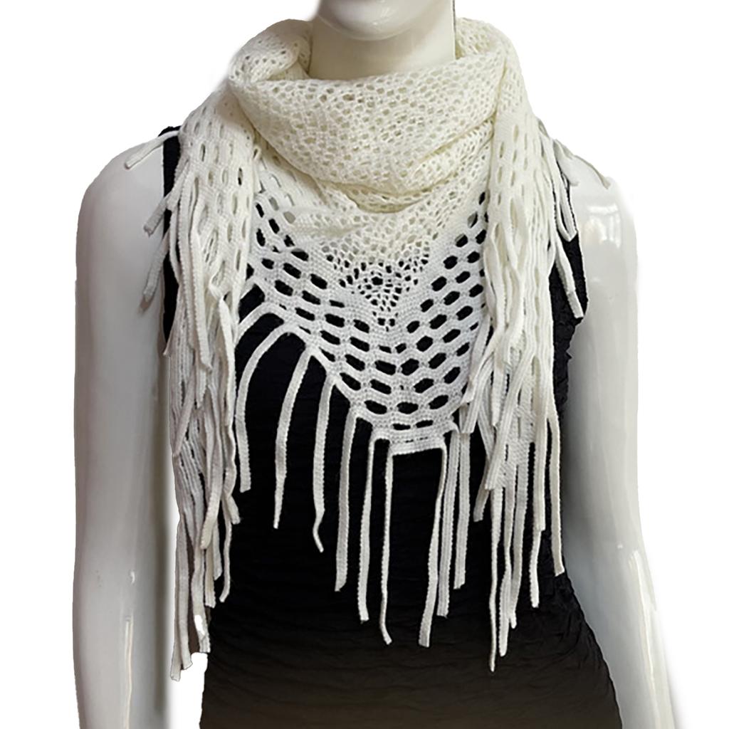 Women's Hollowed Knitted Triangular Scarf Imitation Cashmeres Soft Winter Shawl Wrap Neckerchief Blanket with Fringes