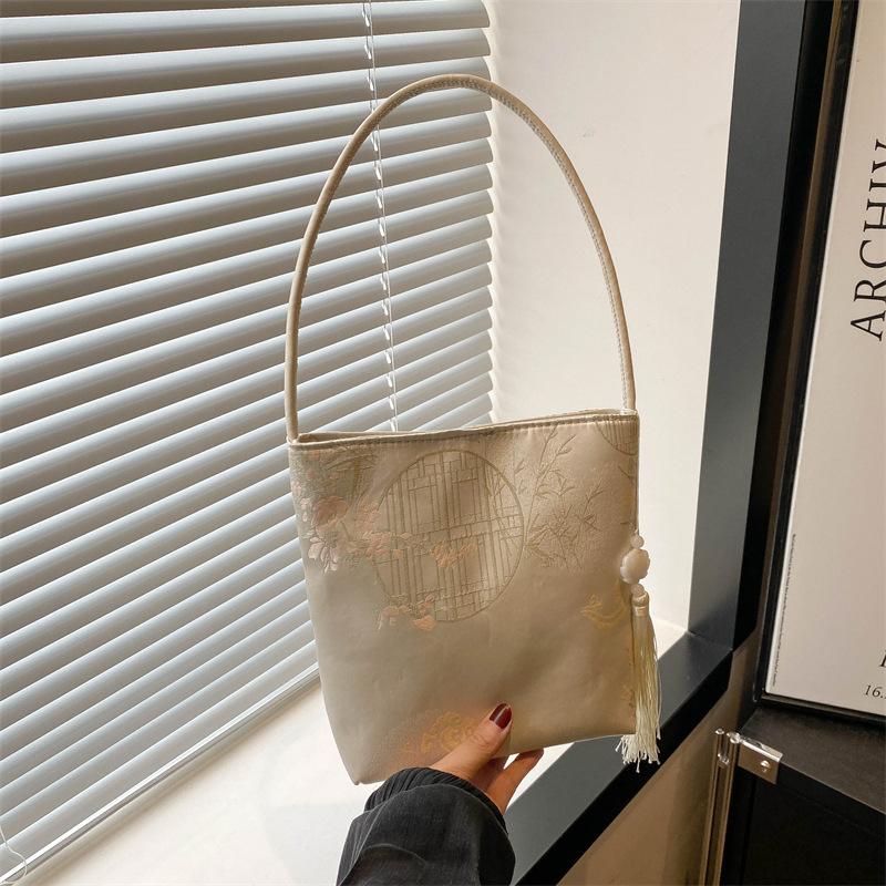 Новая сумка через плечо в китайском стиле, портативная, индивидуальная, нишевая, новая, женская, красивая, повседневная, сумка-ведро в китайском стиле