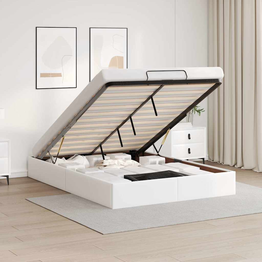 Ottoman Bed without Mattress White 140 x 190 cm Faux Leather