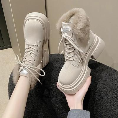 Элегантные на шнуровке на среднем каблуке с круглым носком шнурки женская обувь мода весна 2024 39 большой размер теплые на молнии женские зимние ботинки