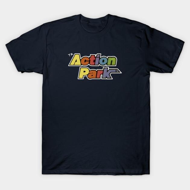 Asian Size Men Black Print T-shirt Action Park New Jersey No-Cut Heat Transfer Print Cotton Tshirt