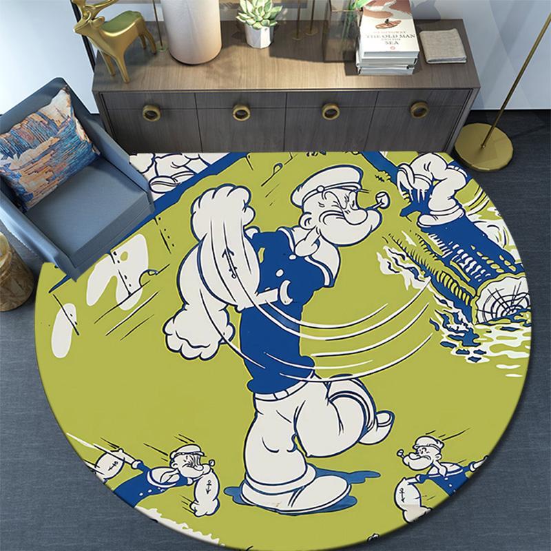 Popeye the Sailor3 Round Area Rug,Carpet Rug for Living Room Bedroom Sofa Playroom Decor,Non-slip Floor Mat