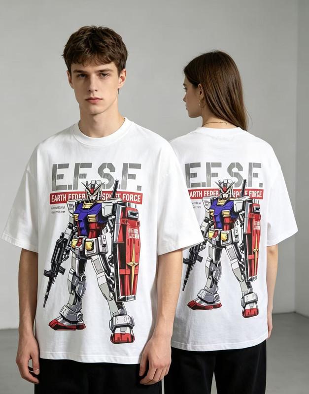 Унисекс рубашка Хлопок Оверсайз Большой размер Посадка Gundam Стирка