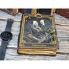 Grimoire Journal - Leather Print Journal - Blank Spell Book of Shadows, Wiccan, Book of Lovers for Him Her
