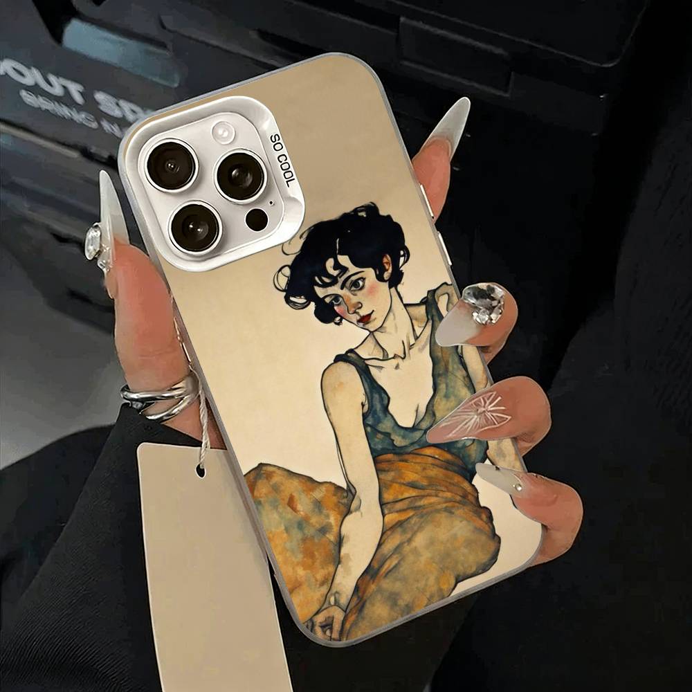 E-Egon S-Schiele Чехол для телефона для iPhone 17,16,15,14,13,12,11 Plus,Pro Max,XS,бело-серебристый чехол для телефона