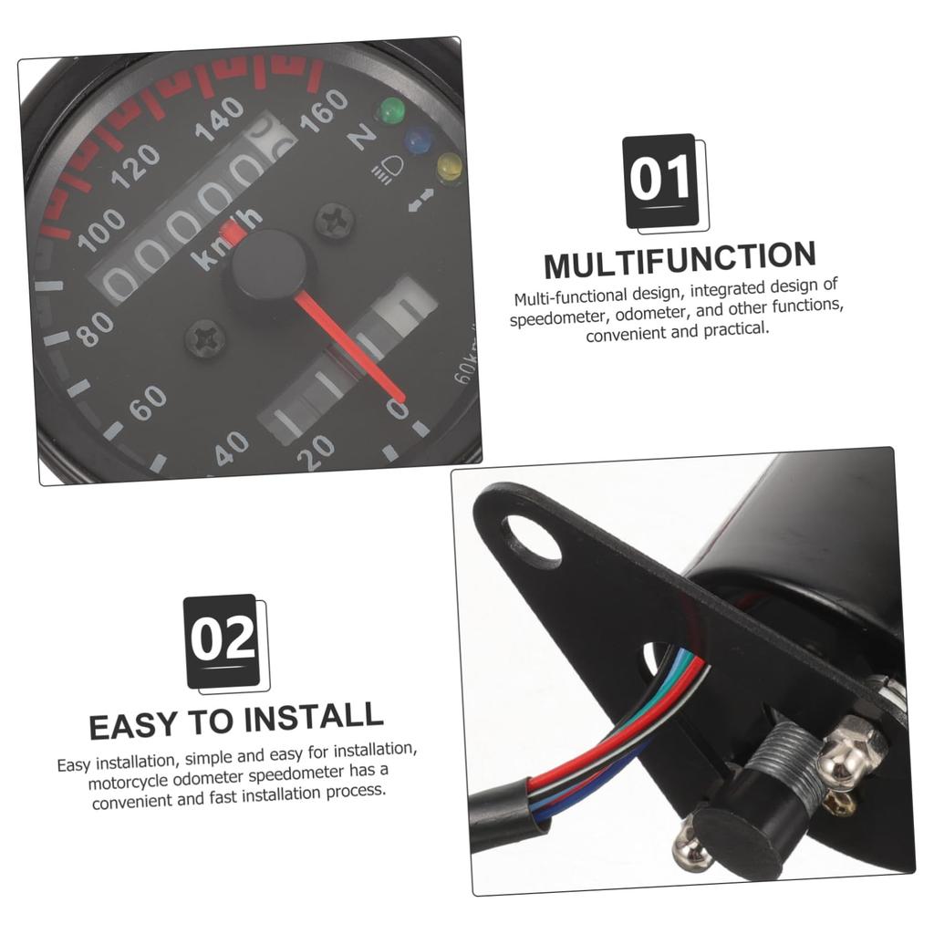 FUNOMOCYA Motorcycle High Accuracy Speedometer Black Metal High Odometer Motorcycle
