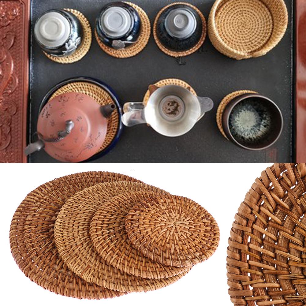 Round Kitchen Handmade Cup Mats Table Padding Bowl Pad Rattan Coasters