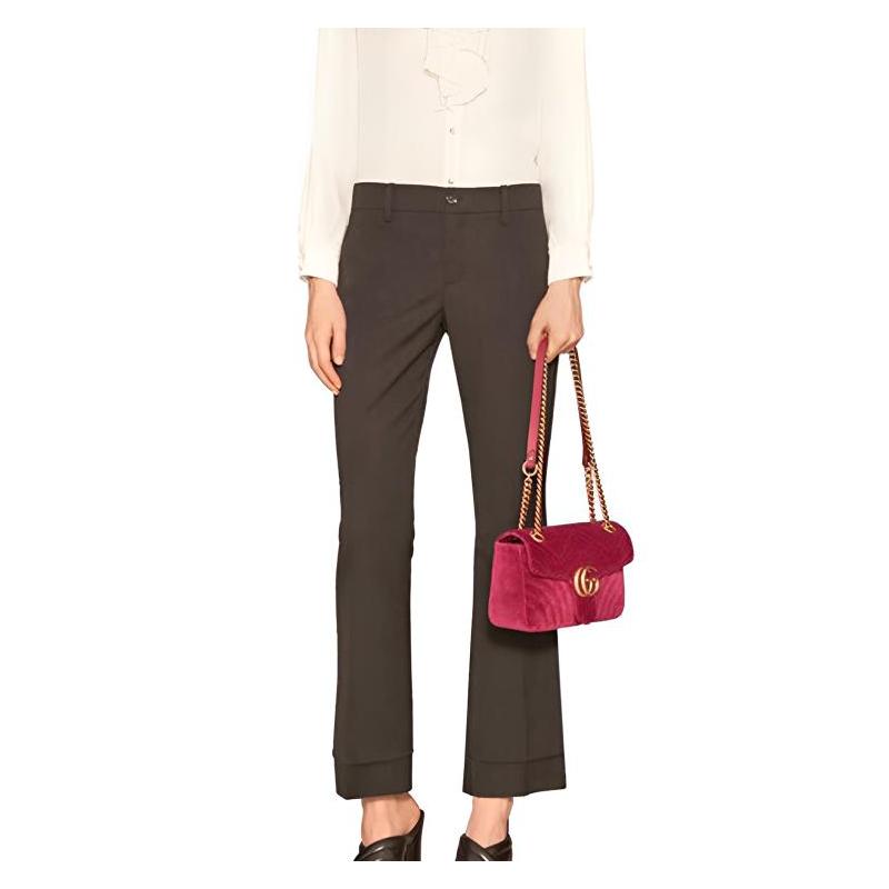 Gucci GG Marmont Marmont Gold Label Logo Quilted Chain Velvet Crossbody Shoulder Bag Women's Dark Purple