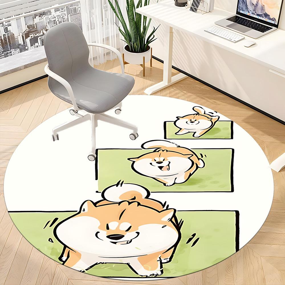 1PC Puppy Playful Office Round Area Rug,  Mat Suitable ForOffice, Under Office Chairs Bedroom Living Room Home Decor, Room Deco