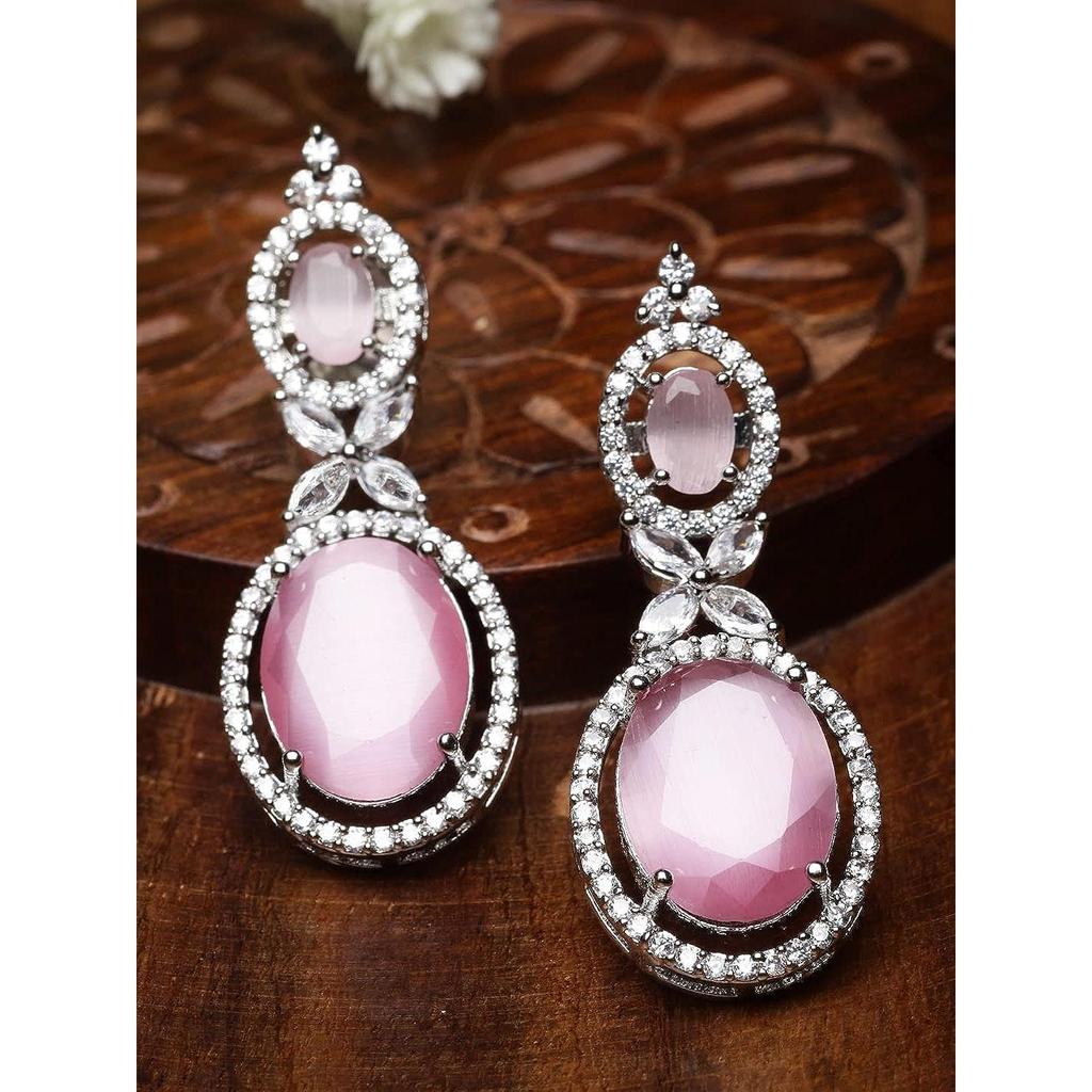 Оксидированные посеребренные серьги-капли овальной формы с американскими бриллиантами для девочек и женщин