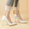 Туфли на высоком каблуке для женщин 2025 весна/осень Новые туфли-стилеты однотонные с острым носком и неглубоким вырезом элегантные удобные женские туфли