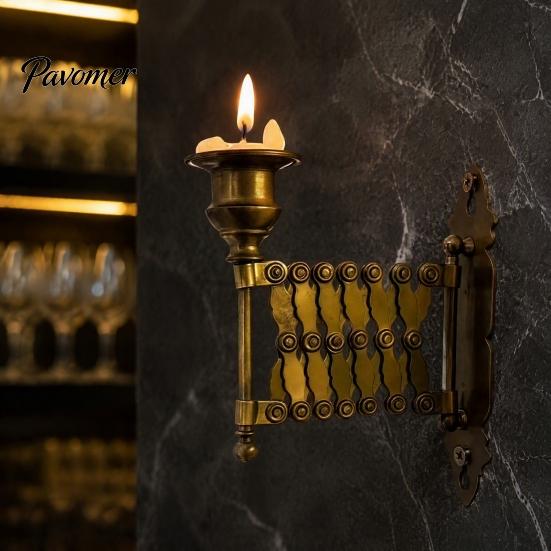 Minimalist Candle Wall Sconce Extending Taper Holder, Vintage Mounted Adjustable Metal Stand Candlestick for Home Living Room Bedroom Decor Corrosion