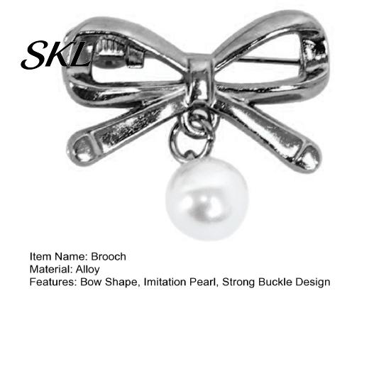 Strong Buckle Brooch Pin, Bow Shape Alloy Lapel Pin with Imitation Pearl, Non-fading Electroplating Anti-Oxidation Badge for Coats Shirts Bags