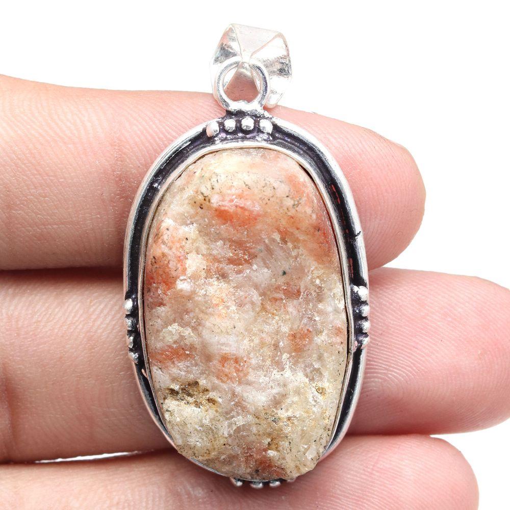 Подвеска Sunstone Drusy Gemstone Подарок для нее Серебряные украшения 2"
