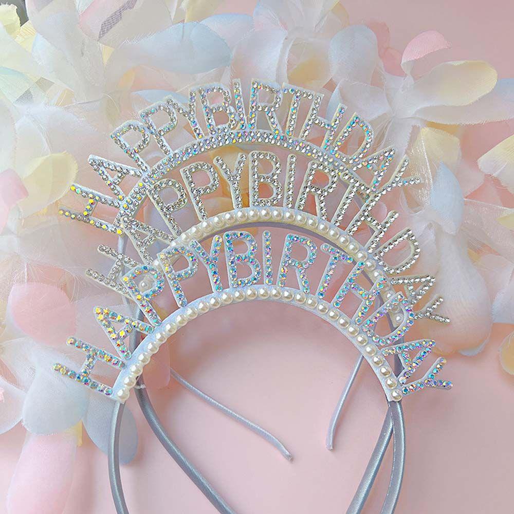 Queen Birthday Gift Rhinestone Crown Birthday Hair Hoop Happy Birthday Headband Female Jewelry
