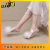 Korean Version of Thick-heeled Fluffy Decorative Women's Cool Slippers 2025 Summer New Internet Celebrity Slippers Lazy High Heels