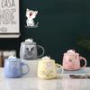 Creative Cute Cat Mug for Girls High Looking Ceramic Water Cup with Lid and Spoon Coffee Cup Couple Cup for Home Use