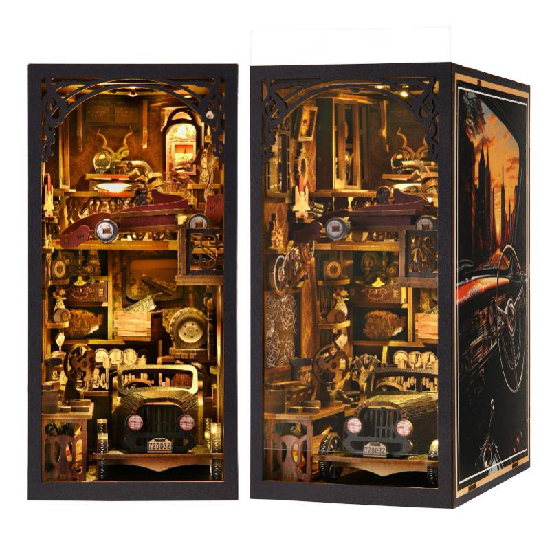 Twilight Cabin Bookends: DIY Wooden 3D Puzzle House Model, Handmade Building Blocks, Assembled Toy Gift.