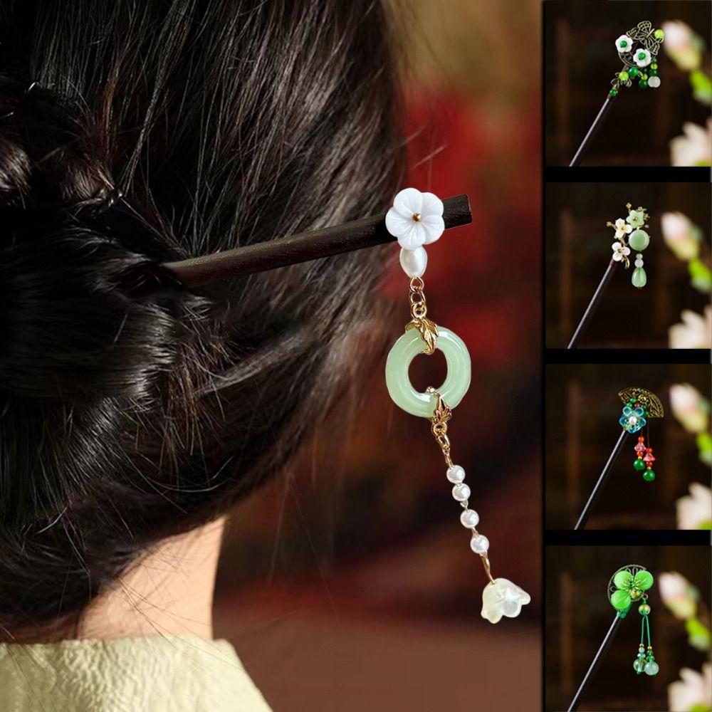 Традиционная вилка для волос Ханьфу, старинный стиль, заколки для волос с цветком, веер, пучок для волос, свадебная вечеринка