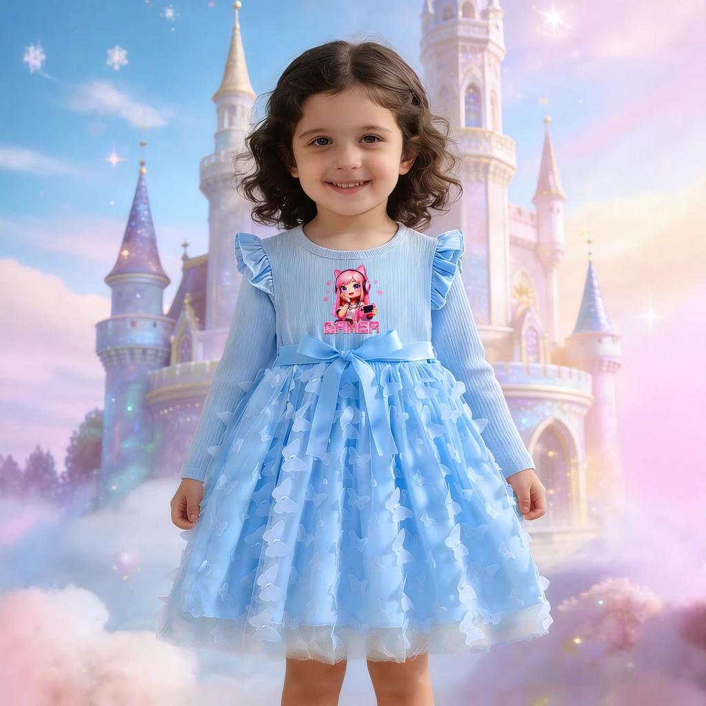 Girl's Fashionable Purple Princess Net-sheath Dress, Children's Bow-shaped Princess Dress