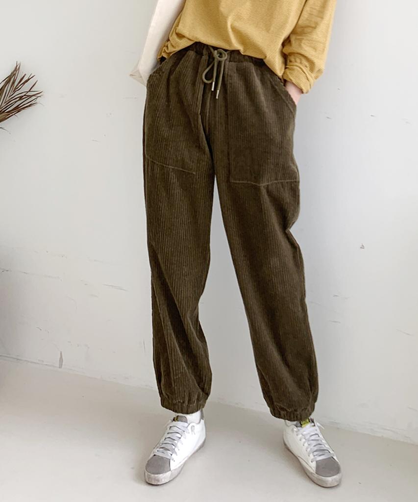 Jikeulib Corduroy String Banding Jogger Pants
