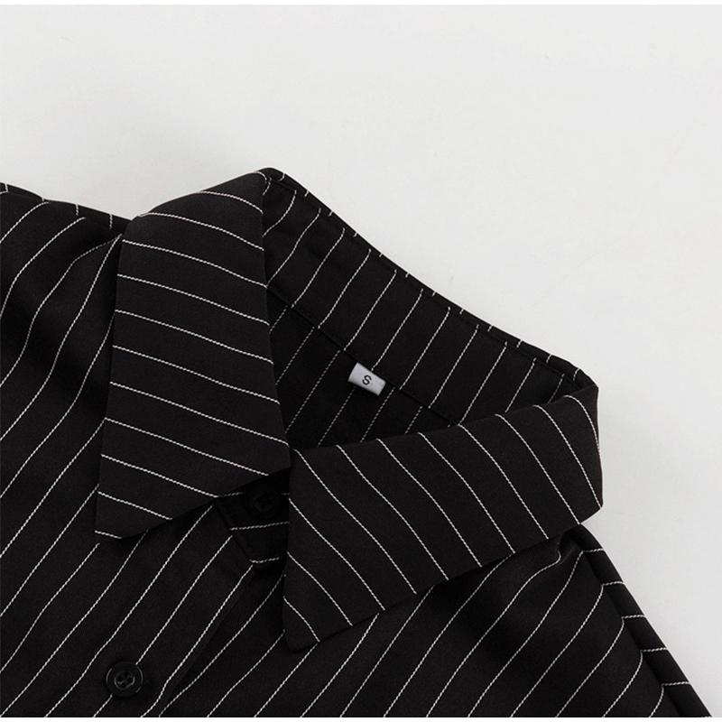 Весна-лето Модный уличный комплект из двух предметов в полоску, женские наряды, элегантная рубашка с длинным рукавом и мини-юбкой с высокой талией, костюм