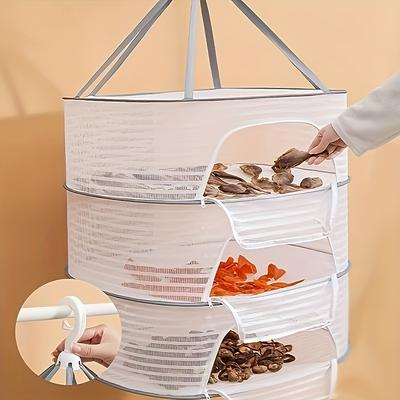 1~3-ярусная складная сушилка для одежды на молнии - Нетоксичная полиэстеровая сетка для рыбы, креветок и трав. Подходит для сушки продуктов и подвешивания фруктов.