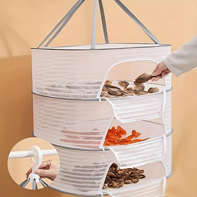 1~3-ярусная складная сушилка для одежды на молнии - Нетоксичная полиэстеровая сетка для рыбы, креветок и трав. Подходит для сушки продуктов и подвешивания фруктов.