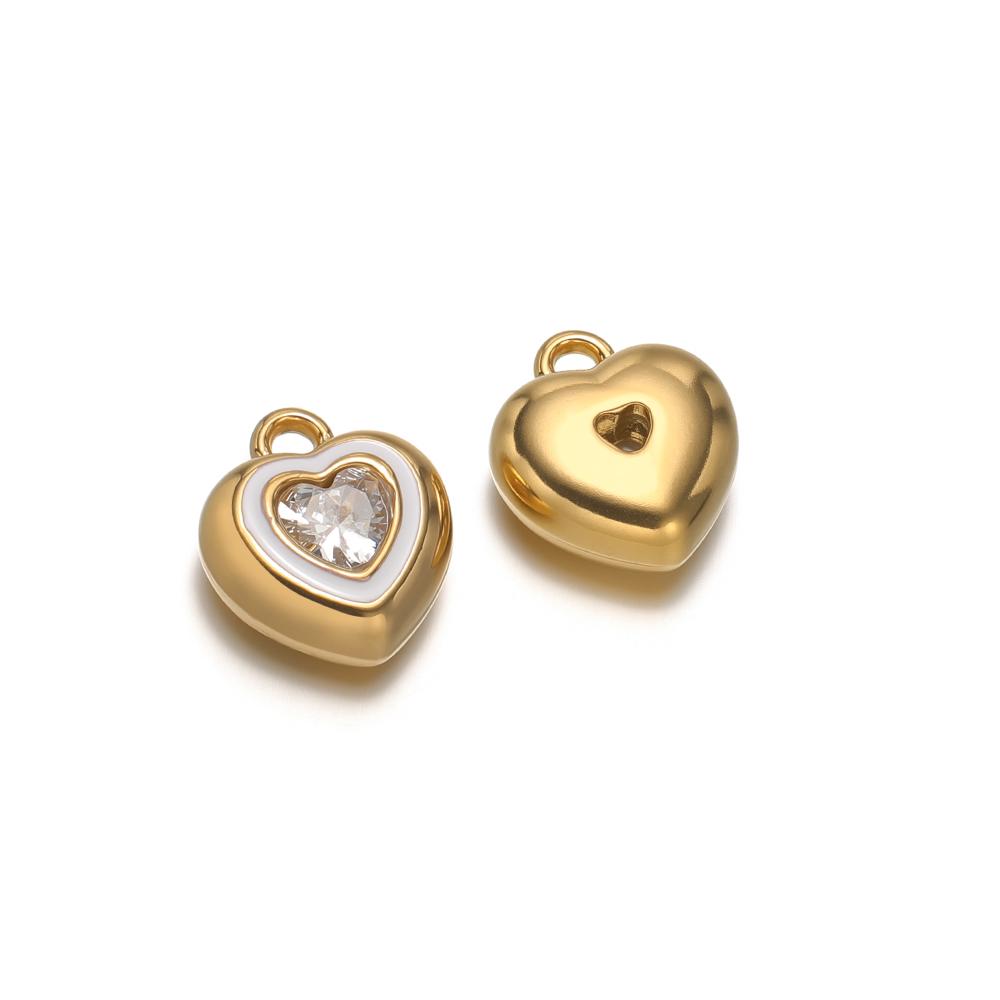 4pcs Stainless Steel Enamel Heart Zirconia Charms for DIY Jewelry Findings Necklace Pendants Bracelet Supplies Earrings Making
