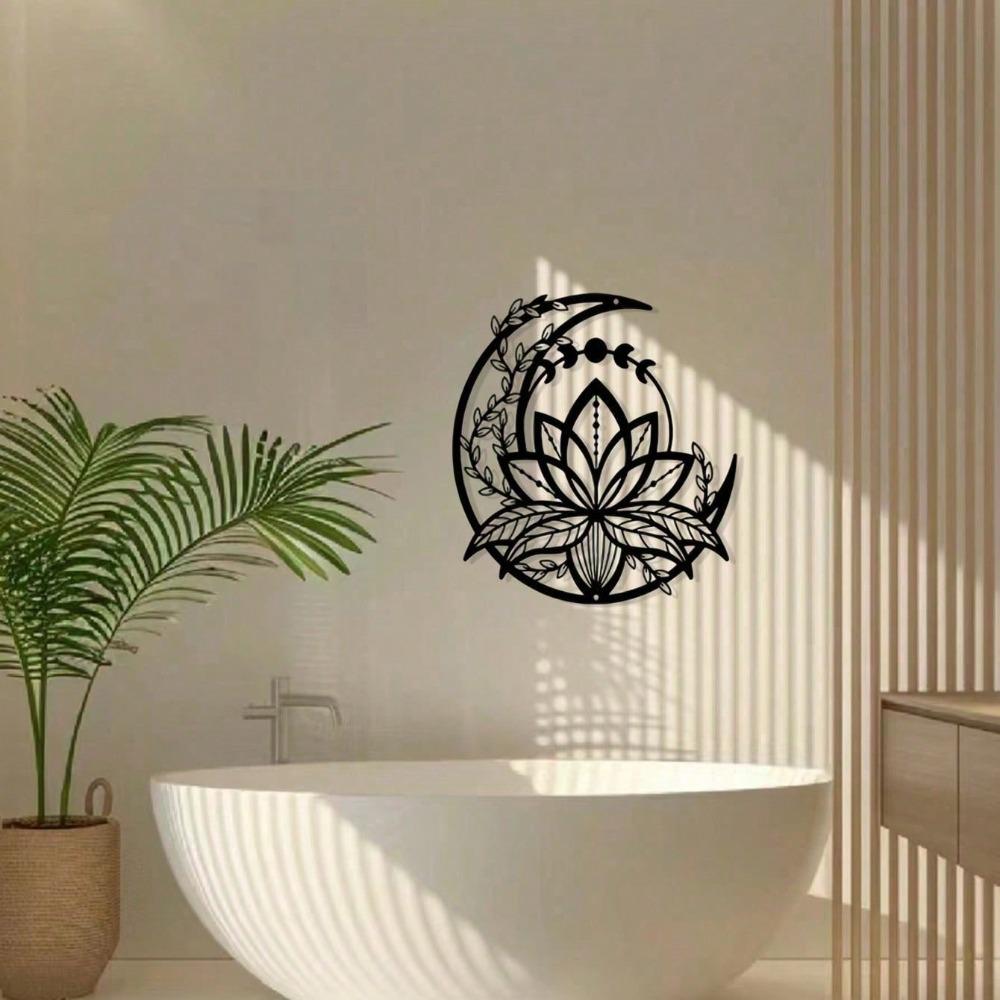 1 шт., Лунная фаза лотоса металлический настенный декор, матовый стиль настенный декор силуэт настенный декор для дома сад отель офис настенный фестиваль