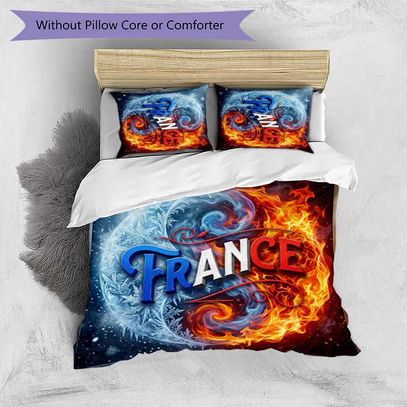 France Football Printed Bedding 3 Piece Set Cozy Breathable Bed Cover Set as Housewarming Holiday Gift