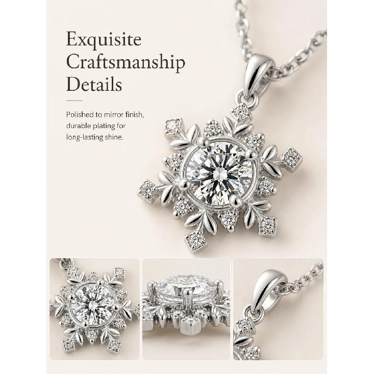 S925 Sterling Silver Snowflake Necklace for Women Versatile High-End Feel Moissanite Pendant Silver Collarbone Chain Gift