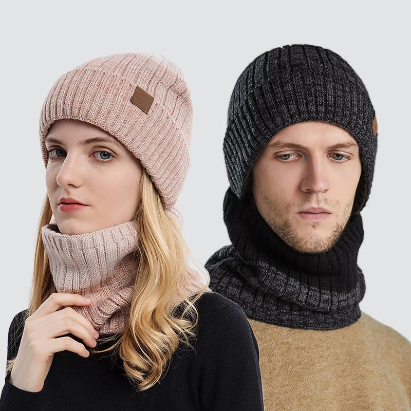 Autumn and Winter Outdoor Beanie Hat Male and Female Couples Unisex Knit Hat with Fleece and Thick Warm Hat
