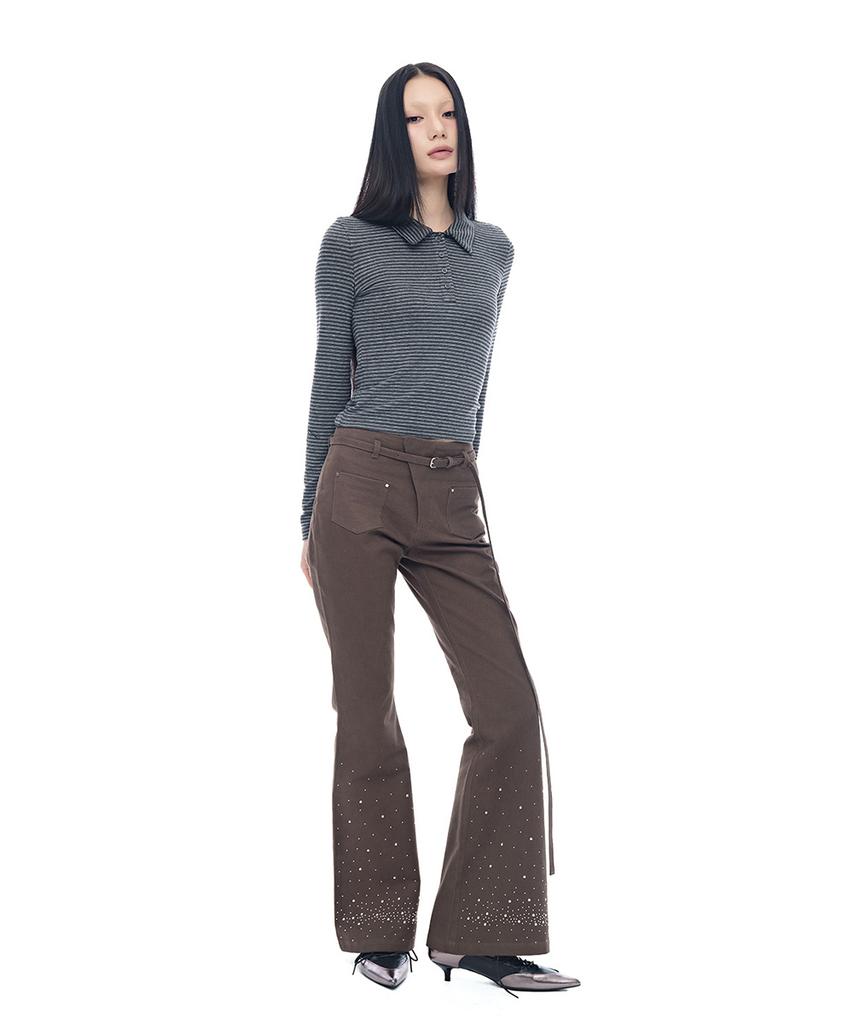 HALF DEVIL US Metallic Pearl Belted Bootcut Pants_Brown