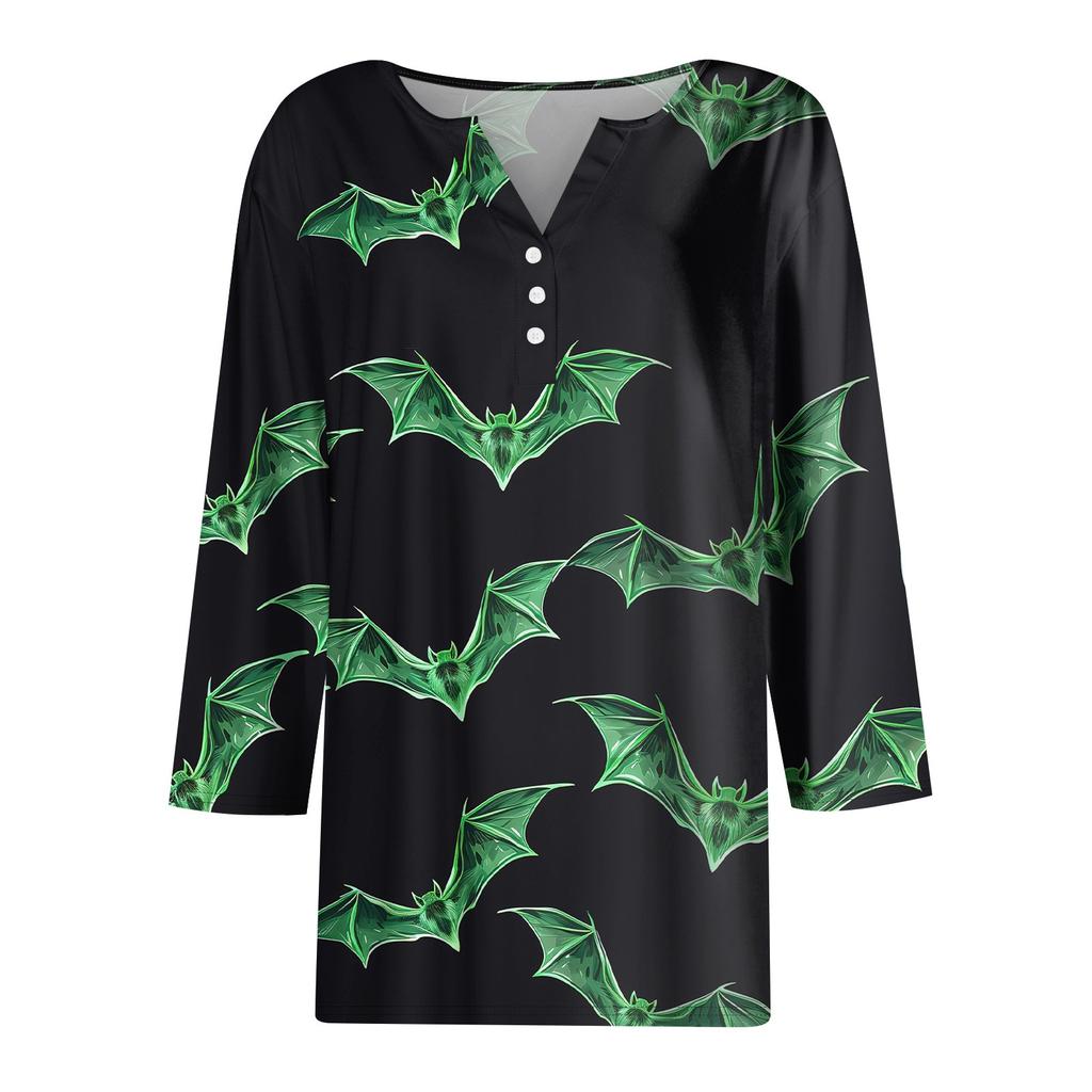 Women's T Shirt Tee Print Button 3/4 Sleeve Daily Weekend Fashion Basic V Neck Regular Top