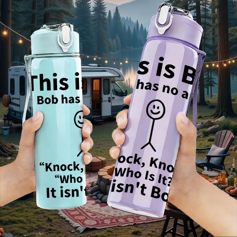 1PC This Is Bob Simple Character Print 750ml Color Plastic Water Bottle Leakproof Flip Straw Lid For Sports Office Home Use