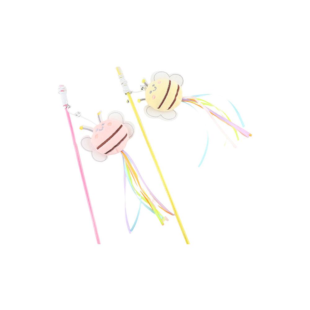 Colorful Cat Teaser Wand Plush Bee Cat Wand Interactive Toy Kitten Teasing Stick For Cats Kitten