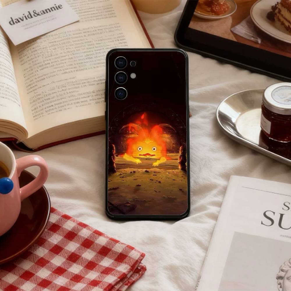 Аниме C-Cute C-Calcifer Чехол для телефона Samsung S 25,24,23,22,30,21,10,9,Ultra,Plus,Lite,FE,4,5 G Мягкий черный чехол