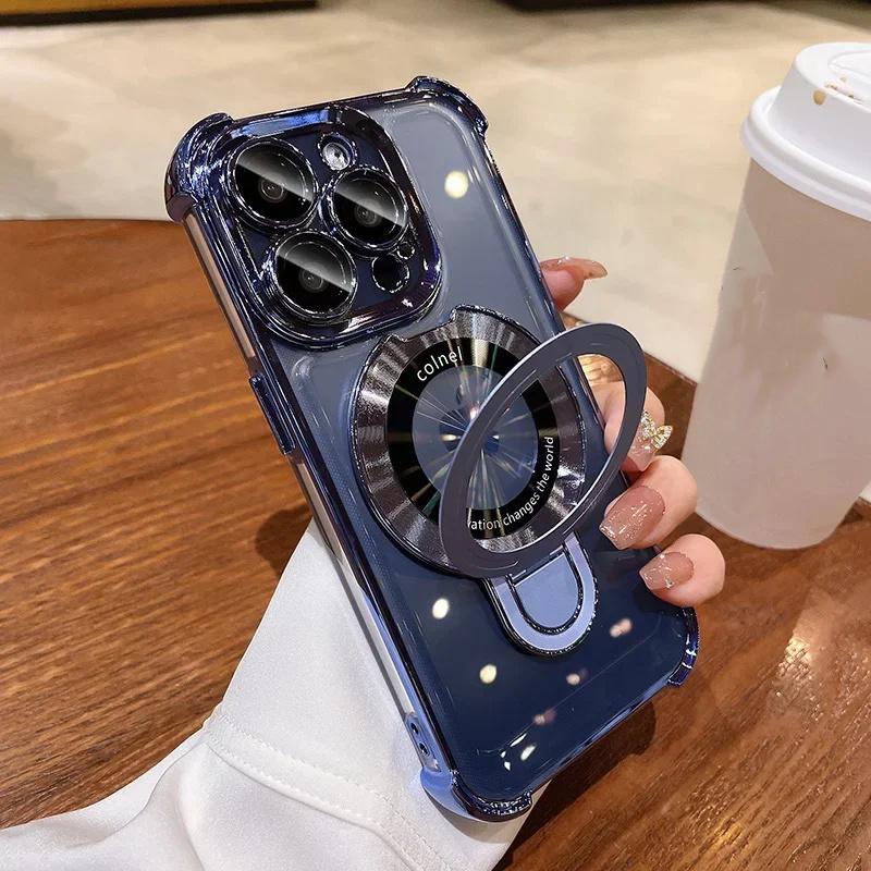 Роскошный противоударный чехол с магнитным кронштейном для iPhone 16 15 11 12 13 14 Pro Max Plus для Magsafe с чехлом-подставкой