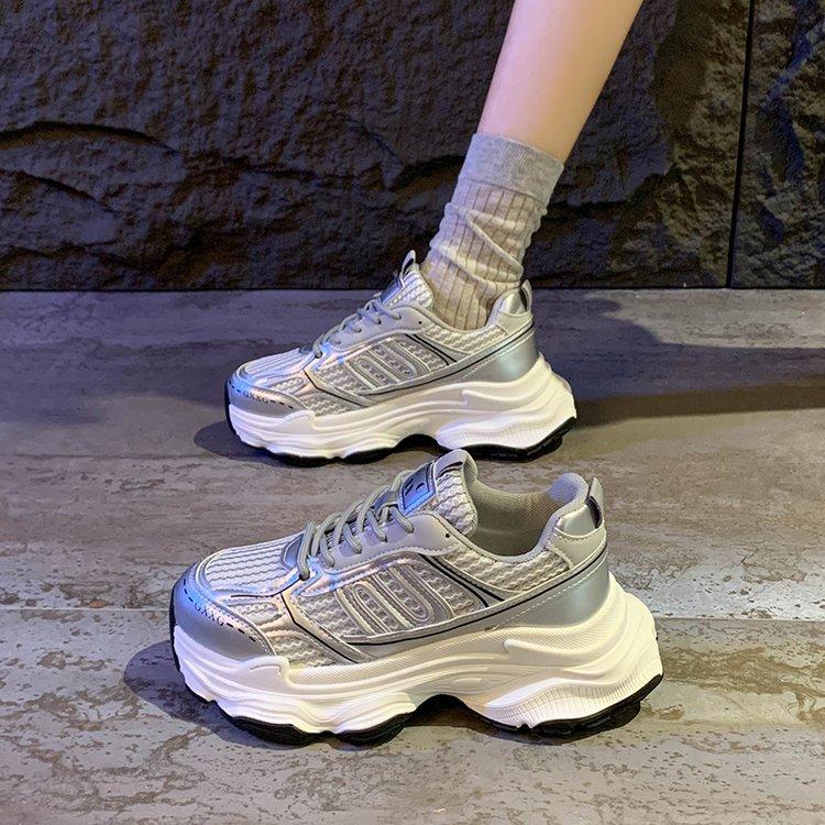 Тренд Повседневный Мама БЕЛЫЙ осень Весна Спорт Бег Массивные Кроссовки Женская Обувь Платформа Спорт Женская Вулканизированная Обувь На Шнуровке