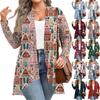 Women's Fall And Winter Fashion Casual Print Long Sleeve Mid-Length Cardigan Jacket