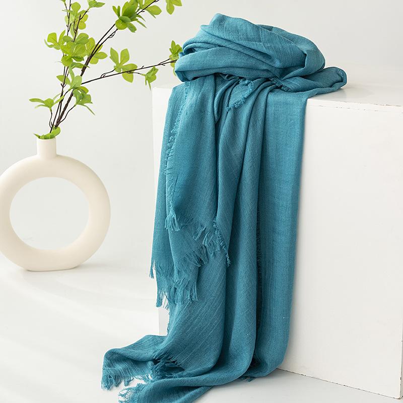 Spring and summer sunscreen scarf imitation cotton and linen solid color simple shawl women's high-end silk scarf yarn headscarf women's cross-border