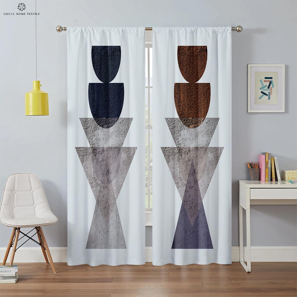 Современные простые занавески с геометрическим принтом, спальня, гостиная, украшение для балкона, легко стирать и ухаживать, украшение для дома, 2 шт.