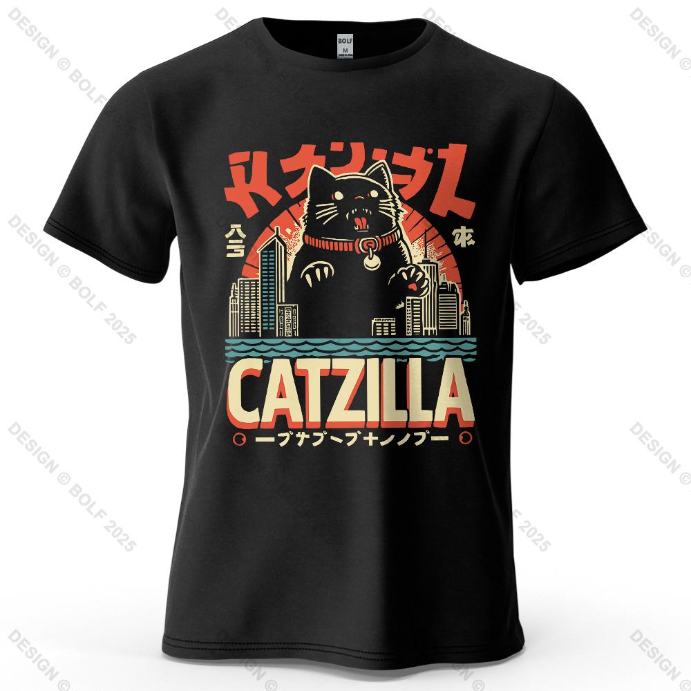 cotton t-shirt Catzilla Funny Printed Men's T-Shirt 100% Cotton Oversized Trendy Graphic Tees for Women Tops Tees Streetwear