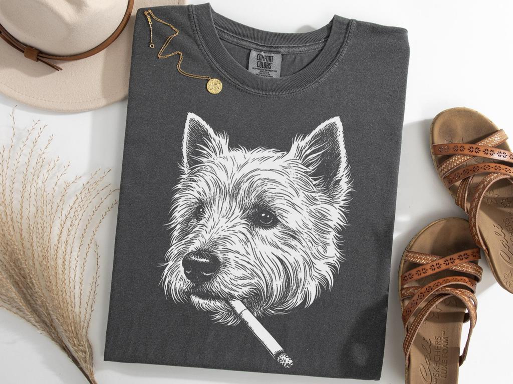 West Highland White Terrier Smoking Meme Shirt, Brainrot Westie Gen Z Tee, Dog Lover Gift