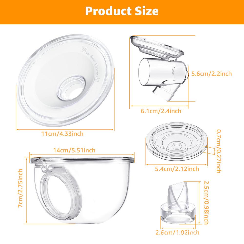 Силиконовый набор аксессуаров для молокоотсоса: Фланец, Диафрагма, Клапан-уточка, Т-образный коннектор, Пылезащитный колпачок, Бутылочка для молока.